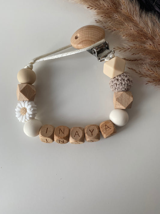 Speenkoord met naam bloemetje